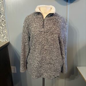 Coffee Shop CS New York Gray Quarter Zip Sherpa‎ Pullover Jacket (Women's Large)